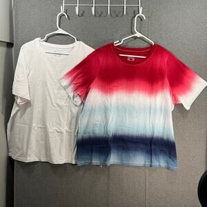 Denim & Co. Pack of 2 Perfect Jersey Americana Tops Ameri Tie Dye, Size 2X